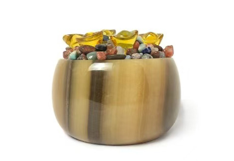 桔子玉-玉石聚寶盆(含水晶元寶)